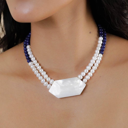 Колье Nature Bijoux, Pacifique, с перламутром,  жемчугом и лазуритом, NB26.1-15-43811 синий фото 2