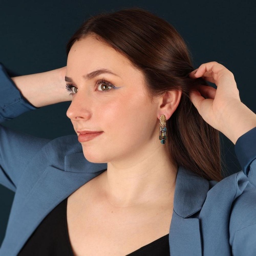 Серьги TARATATA, Chardon bleu, со стеклянными бусинами, тигровым глазом, TT-H24-09970-204 синий фото 2