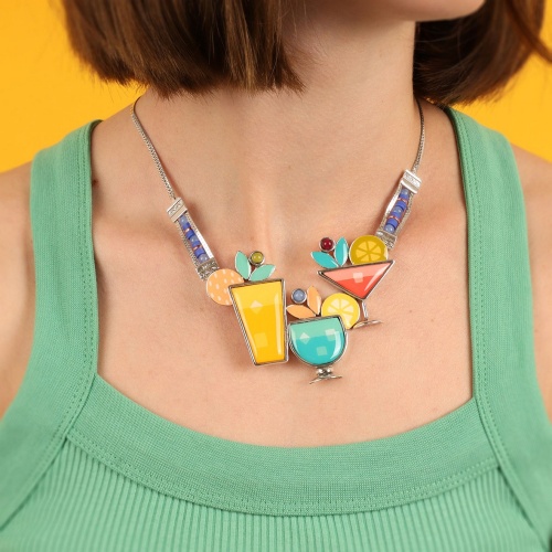 Колье TARATATA, Cocktail, с цветной смолой и  бусинами, TT-E24-05108-10M серебристый фото 4