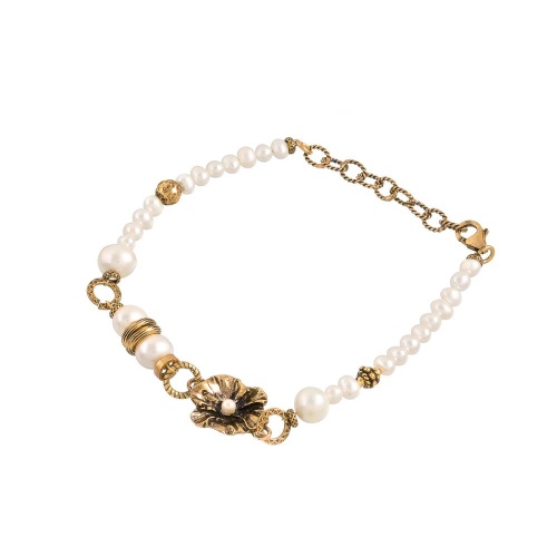 Браслет Alcozer&J, с жемчугом и цветком, AL-B28BM25-R белый