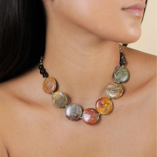 Колье Nature Bijoux, L'ile Rousse, жемчуг, яшма "Пикассо", кварц, NB25.2-15-43645 коричневый фото 2