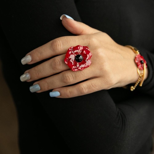 Кольцо TARATATA, Carmen, разъемное, смола, слюдяной порошок, агат, TT-W25-04406-203 красный фото 4