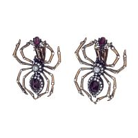 Клипсы Alcozer&J, паук, жемчуг, гранат,кристалл Swarovski, AL-OC5550C золотистый