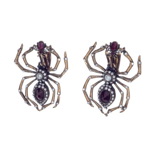 Клипсы Alcozer&J, паук, жемчуг, гранат,кристалл Swarovski, AL-OC5550C золотистый