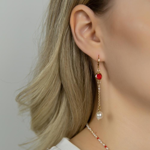 Серьги Lanzerotti, Caribi, асимметрия, жемчуг, коралл,цветная эмаль, LZ-26.06-203 белый фото 2