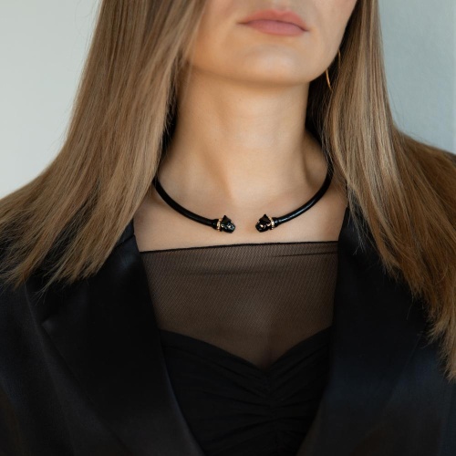 Колье Polina Firenze, гривна, пантера с эмалью и кристаллами, PF26.1-CL2182 черный фото 3