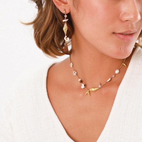 Серьги Franck Herval, Joanna, лунный камень,ракушки, стеклянная бусина, FH23.1-12-67987 коричневый фото 3