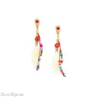 Серьги Nature Bijoux, Raksha, кость, сердолик, цветной бисер и эмаль, NB22.1-12-77354 золотистый