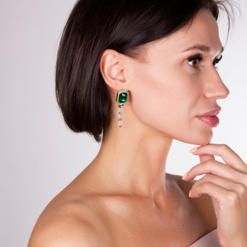 Серьги Moon Paris, Ringo, асимметричные, с кристаллом и жемчугом, MR-22.03-052 зеленый фото 2