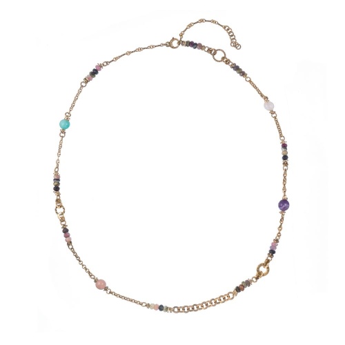 Колье Alcozer&J, турмалин, аметист, лунный, амазонит, AL-C68EW24-R золотистый фото 2