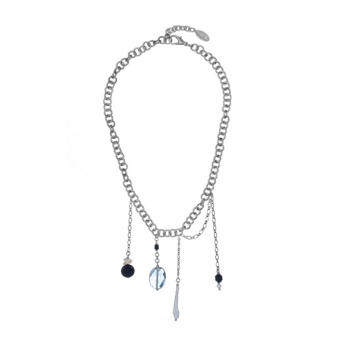 Колье Lanzerotti, Pianoforte, жемчуг, агат, турмалин, оникс, хрусталь, LZ-25.12-375 серебристый