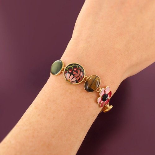 Браслет TARATATA, Frida, смола, слюдяная пудра, стразы,тигр.глаз, TT-H25-06309-20M золотистый фото 2