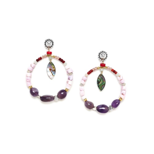 Серьги Nature Bijoux, Nenuphar, ракушка,амазонит,галиотис,говлит,аметист, NB23.1-12-78267 сиреневый