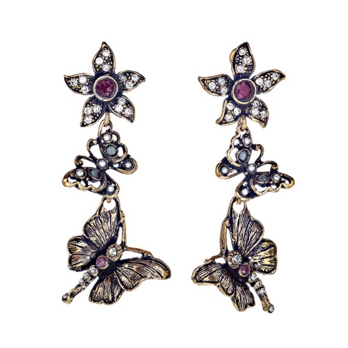 Серьги Alcozer&amp;J, жемчуг, гранат, изумруд, рубин,Swarovski, AL2406-OP4507C золотистый