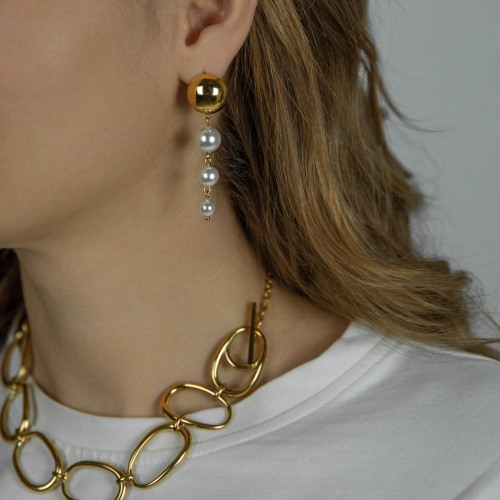 Серьги Moon Paris, Steel, асимметрия, с жемчужными бусинами, MS-26.01-013 золотистый фото 2