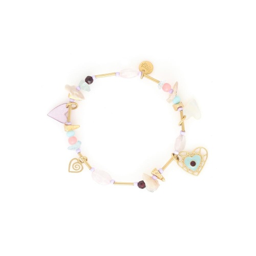 Браслет Franck Herval, Amanda, аквамарин, кварц, жемчуг, гранат, бусины, FH25.1-13-72902 золотистый фото 4