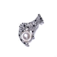 Брошь Moon Paris, Nord, гепард с кристаллами и жемчужиной, MoS-21.10-020 серебристый