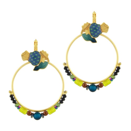 Серьги TARATATA, Chardon bleu, со смолой, бусинами и тигровым глазом, TT-H24-09774-204 синий