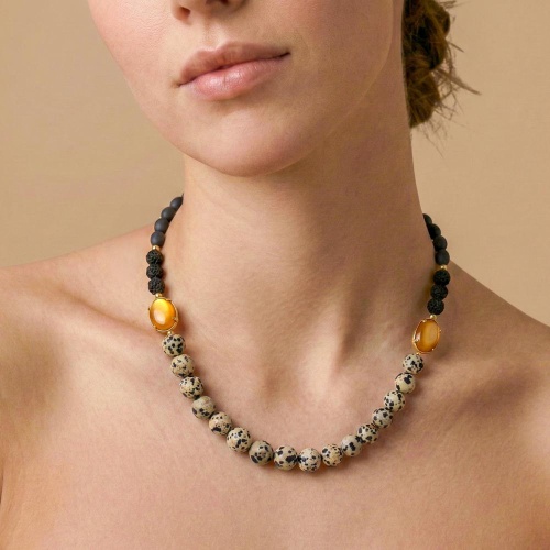 Колье Nature Bijoux, Kinshasa, ракушка Capiz, яшма, рудракша, гематит, NB26.2-15-43981 серый фото 2