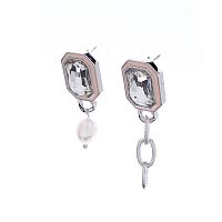 Серьги Moon Paris, Ringo, асимметричные, с кристаллом и жемчугом, MR-22.03-052 хрустальный