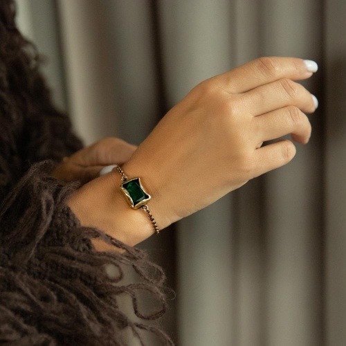 Браслет Thot Gioielli, кафф, с рейнстоуном, TG25.1-BRV21 зеленый фото 4