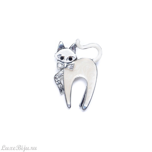 Брошь Moon Paris, Kids, кошка с бантом, с кристаллами, MK-21.11-009 белый