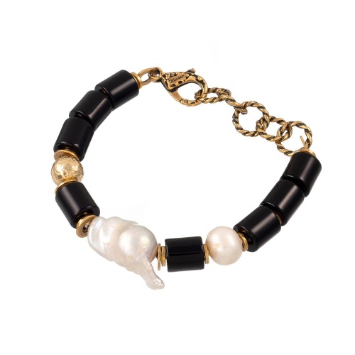 Браслет Alcozer&J, с агатом и жемчугом, AL-B58BQ25-R черный