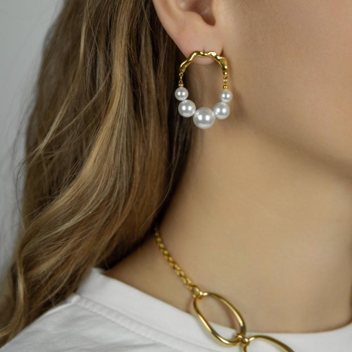 Серьги Moon Paris, Steel, асимметрия, с жемчужными бусинами, MS-26.01-013 золотистый фото 3