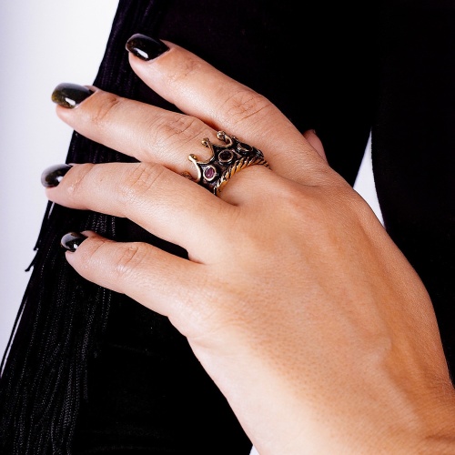 Кольцо Alcozer&J, агат, изумруд, рубин, гранат, сапфир, AL2602-A2725C золотистый фото 2