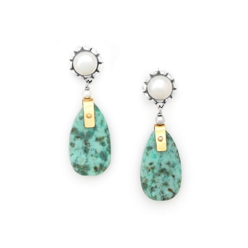 Серьги Nature Bijoux, Mara, с бирюзой и жемчугом, NB24.2-12-79765 зеленый