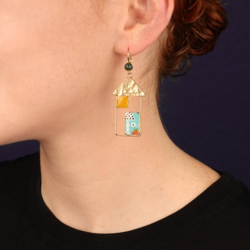Серьги TARATATA, Curieuse, асимметрия, цветная смола, яшма Камбаба, TT-E26-01705-20M золотистый фото 2