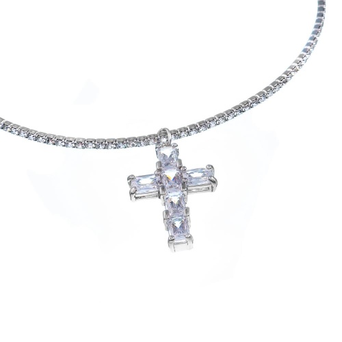 Колье Moon Paris, Ringo Queen, гривна с крестом и кристаллами, MRQ-26.01-001 серебристый