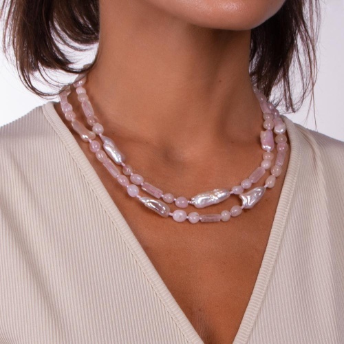 Колье Lanzerotti, Monroe, двойное, с розовым кварцем и жемчугом, LZ-23.07-238 розовый фото 3