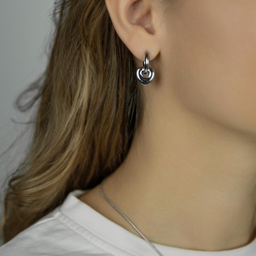 Серьги Moon Paris, Steel, с сердцем, MS-26.01-005 серебристый фото 2