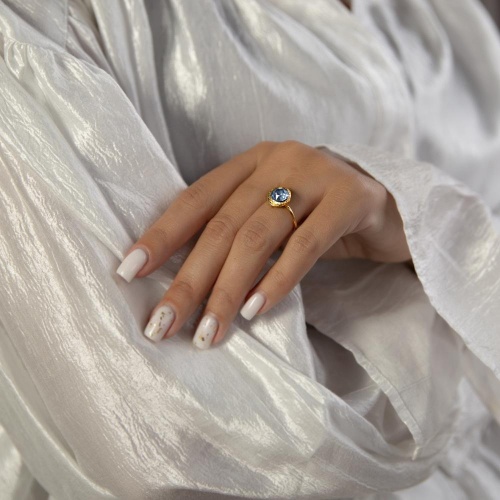 Кольцо Catherine Bijoux, Half moon, разъемное, с кристаллом, CB25.1-5355DG голубой фото 2