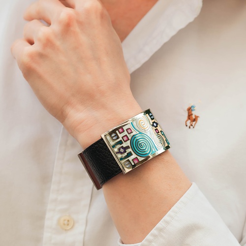 Браслет Fiore Luna на кожаном черном ремешке, CB01319-14 M/S фото 4