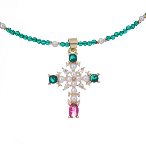 Колье Lanzerotti, Splendore, жемчуг, кристаллы, цирконий, LZ-24.08-344 зеленый фото 2