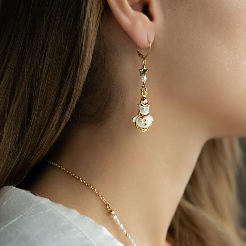 Серьги Lanzerotti, Mustang, перламутр, эмаль, подвеска-снеговик, LZ-25.11-351 белый фото 2