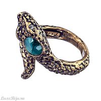Кольцо Alcozer&J, незамкнутое, змея, изумруд, Swarovski, AL-A38BS22 золотистый