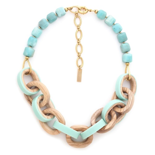 Колье Nature Bijoux, Mississippi, с амазонитом, деревом и цветной эмалью, NB25.1-15-43370 бирюзовый