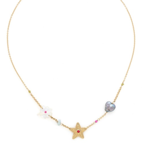 Колье Franck Herval, Angelica, жемчуг, перламутр, аквамарин, бусины, FH25.2-15-64373 золотистый фото 2