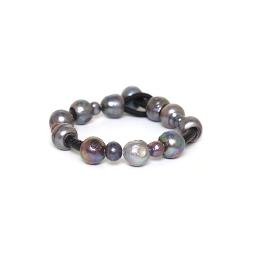 Браслет Nature Bijoux, Blue pearl, с жемчугом и кожей, NB24.2-13-43581 серый