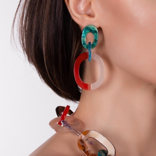 Серьги Moon Paris, Lorian, с акриловыми подвесками овальной формы, ML-23.03-022 красный фото 2