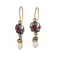Серьги Alcozer&J, с гранатом и жемчугом, AL2308-OP3136C золотистый