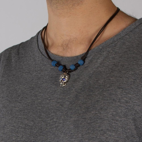 Колье Tra-la-ra, Tatoo, кожаное, кристаллы, вулканическая лава, TLR24-522P205 синий фото 5