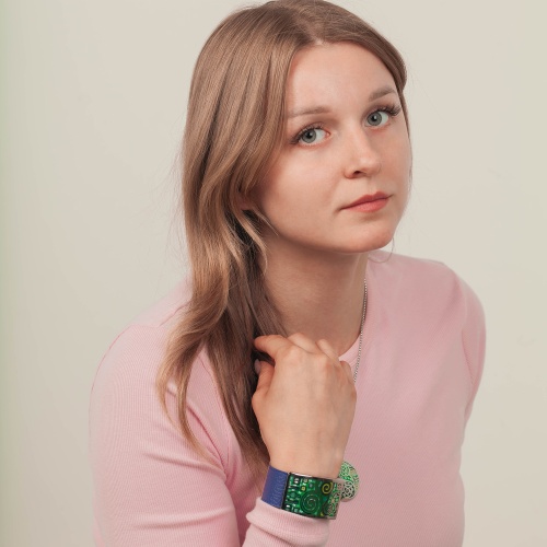 Браслет Fiore Luna на кожаном синем ремешке, CB01319-17 G/S фото 2