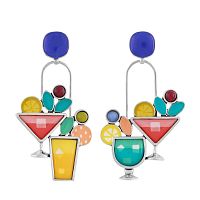 Серьги TARATATA, Cocktail, асимметричные,с цветной смолой,бусинами, TT-E24-05946-10M серебристый