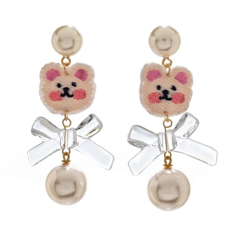 Серьги Moon Paris, Ringo Queen, с медведем из текстиля, с бусинами, MRQ-24.05-010 белый