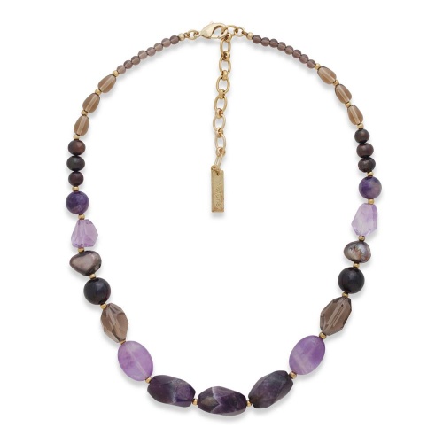 Колье Nature Bijoux, Belle de nuit, гранат, дымчатый кварц, аметист, жемчуг, NB26.2-15-43974 фиолетовый