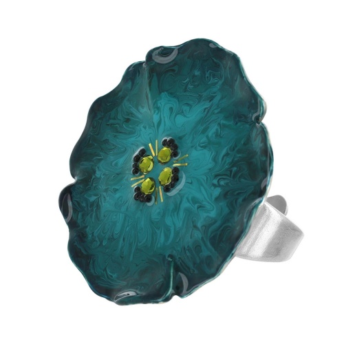 Кольцо TARATATA, Bloom, разъемное, смола, стразы, микрошарики, TT-W23-11431-104 синий фото 2